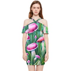 Foreboding Goblincore Mushroom Shoulder Frill Bodycon Summer Dress by GardenOfOphir
