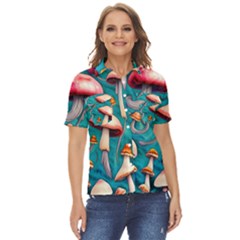 Witchy Mushroom Women s Short Sleeve Double Pocket Shirt