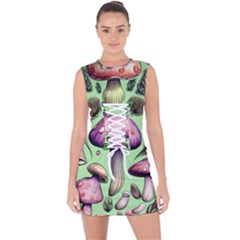 Witchy Forest Mushroom Lace Up Front Bodycon Dress by GardenOfOphir