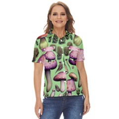 Witchy Forest Mushroom Women s Short Sleeve Double Pocket Shirt