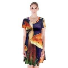 Nature s Woodsy Mushrooms Short Sleeve V-neck Flare Dress by GardenOfOphir