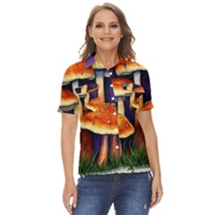 Nature s Woodsy Mushrooms Women s Short Sleeve Double Pocket Shirt