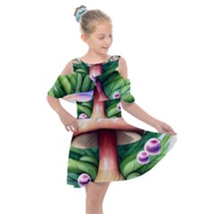 Tiny Mushroom Forest Antique Kids  Shoulder Cutout Chiffon Dress by GardenOfOphir