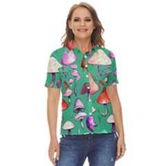 Goblin Mushroom Forest Boho Witchy Women s Short Sleeve Double Pocket Shirt
