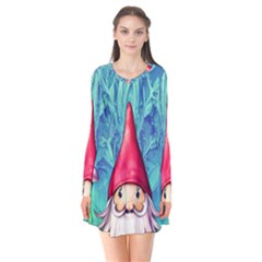 Mushroom Magic Long Sleeve V-neck Flare Dress by GardenOfOphir