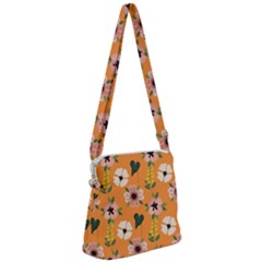 Flower Orange Pattern Floral Zipper Messenger Bag by Dutashop