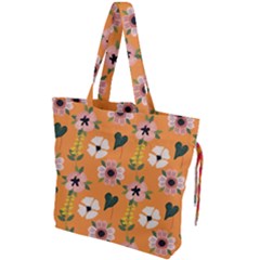 Flower Orange Pattern Floral Drawstring Tote Bag