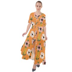 Flower Orange Pattern Floral Waist Tie Boho Maxi Dress by Dutashop