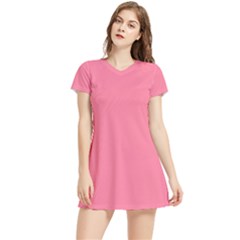 Watermelon Pink	 - 	short Sleeve V-neck Sports Dress by ColorfulSportsWear