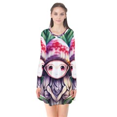 Fantasy Mushroom Forest Long Sleeve V-neck Flare Dress by GardenOfOphir