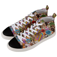 Multicolored Doodle Art Wallpaper Men s Mid-top Canvas Sneakers