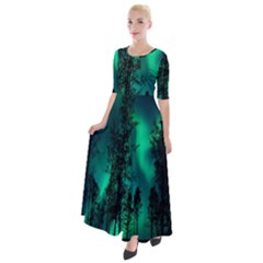 Aurora Northern Lights Celestial Magical Astronomy Half Sleeves Maxi Dress by Jancukart