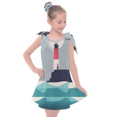 Lighthouse Ocean Nautical Sea Minimal Minimalist Kids  Tie Up Tunic Dress by Pakemis