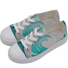 Tidal Wave Ocean Sea Tsunami Wave Minimalist Kids  Low Top Canvas Sneakers by Pakemis