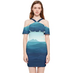 Ai Generated Ocean Waves Sea Water Nautical Shoulder Frill Bodycon Summer Dress by Pakemis