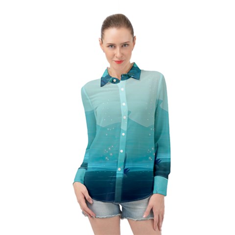 Intro Youtube Background Wallpaper Aquatic Water 2 Long Sleeve Chiffon Shirt by Pakemis