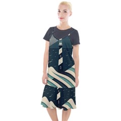 Lighthouse Abstract Ocean Sea Waves Water Blue Camis Fishtail Dress by Pakemis