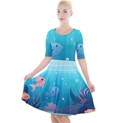 Ai Generated Ocean Sea Fish Aquatic Water Nature 4 Quarter Sleeve A-line Dress by Pakemis