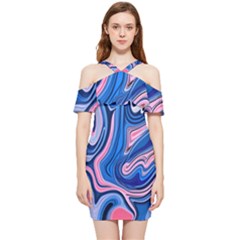 Abstract Liquid Art Pattern Shoulder Frill Bodycon Summer Dress by GardenOfOphir