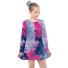 Fluid Art Pattern Kids  Long Sleeve Dress by GardenOfOphir