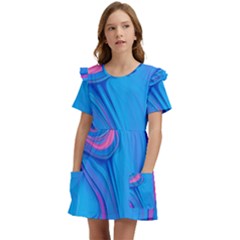 Liquid Background Pattern Kids  Frilly Sleeves Pocket Dress by GardenOfOphir