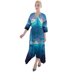 Ai Generated Ocean Sea Water Anime Nautical 2 Quarter Sleeve Wrap Front Maxi Dress by Pakemis