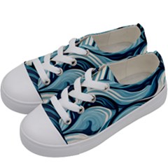Pattern Ocean Waves Arctic Ocean Blue Nature Sea Kids  Low Top Canvas Sneakers
