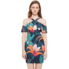 Tropical Flowers Floral Floral Pattern Patterns Shoulder Frill Bodycon Summer Dress by Pakemis