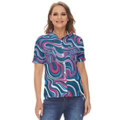 Liquid Art Pattern Women s Short Sleeve Double Pocket Shirt