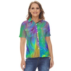Fluid Art - Artistic And Colorful Women s Short Sleeve Double Pocket Shirt