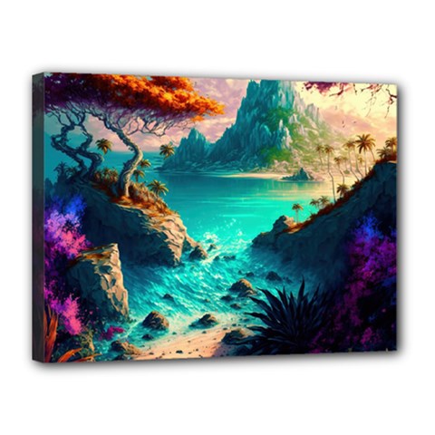 Tropical Paradise Beach Ocean Shore Sea Fantasy Canvas 16  X 12  (stretched) by Pakemis