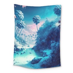 Tropical Winter Frozen Snow Paradise Palm Trees Medium Tapestry by Pakemis