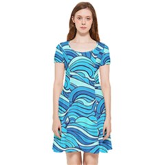 Pattern Ocean Waves Blue Nature Sea Abstract Inside Out Cap Sleeve Dress