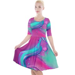 Marble Background - Abstract - Artist - Artistic - Colorful Quarter Sleeve A-line Dress by GardenOfOphir
