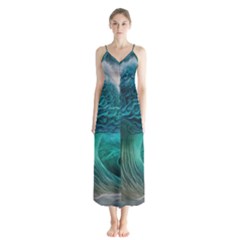 Tsunami Waves Ocean Sea Water Rough Seas Button Up Chiffon Maxi Dress by Pakemis