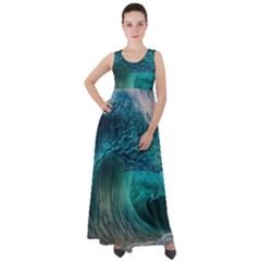 Tsunami Waves Ocean Sea Water Rough Seas Empire Waist Velour Maxi Dress by Pakemis