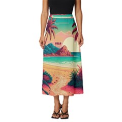 Palm Trees Tropical Ocean Sunset Sunrise Landscape Classic Midi Chiffon Skirt