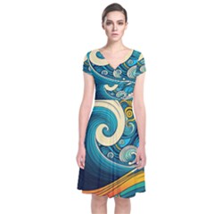 Waves Wave Ocean Sea Abstract Whimsical Abstract Art Short Sleeve Front Wrap Dress by Pakemis