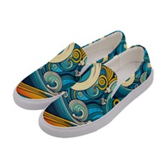 Waves Wave Ocean Sea Abstract Whimsical Abstract Art Women s Canvas Slip Ons by Pakemis