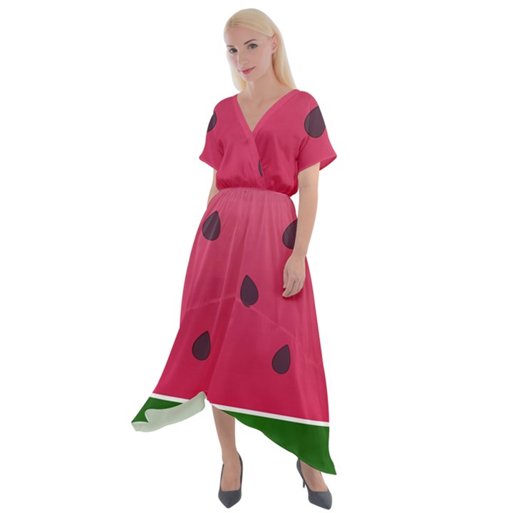 Watermelon Fruit Summer Red Fresh Food Healthy Cross Front Sharkbite Hem Maxi Dress