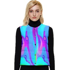 Colorful Abstract Fluid Art Pattern Women s Short Button Up Puffer Vest by GardenOfOphir