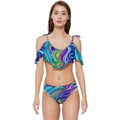 Waves Of Color Ruffle Edge Tie Up Bikini Set	 by GardenOfOphir