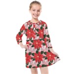 Poinsettia Pattern Seamless Pattern Christmas Xmas Kids  Quarter Sleeve Shirt Dress
