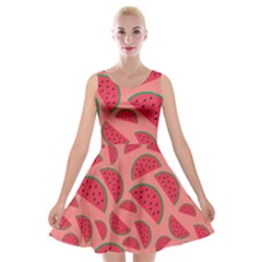 Watermelon Red Food Fruit Healthy Summer Fresh Velvet Skater Dress by Wegoenart