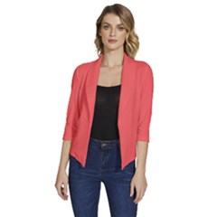 Bean Red	 - 	draped Front 3/4 Sleeve Shawl Collar Jacket by ColorfulWomensWear
