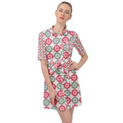 Elegant Pattern Belted Shirt Dress by GardenOfOphir