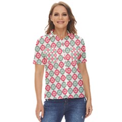 Elegant Pattern Women s Short Sleeve Double Pocket Shirt