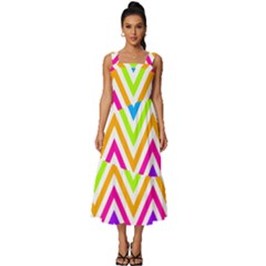 Bright Chevron Square Neckline Tiered Midi Dress by GardenOfOphir