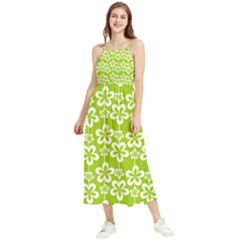 Lime Green Flowers Pattern Boho Sleeveless Summer Dress by GardenOfOphir