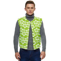 Lime Green Flowers Pattern Men s Short Button Up Puffer Vest	 by GardenOfOphir
